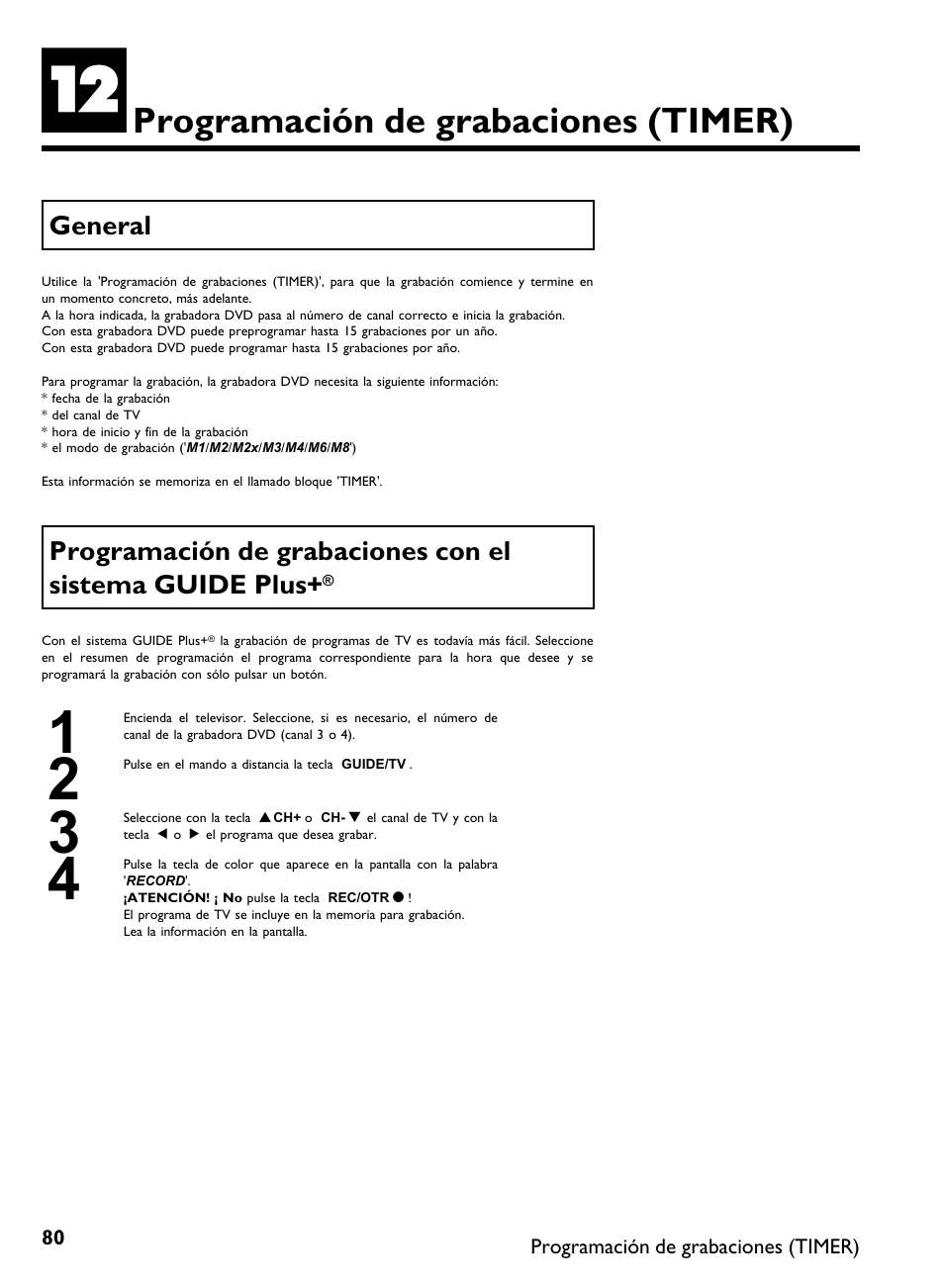 Programación de grabaciones (timer) | Philips DVDR 80 User Manual | Page 202 / 228