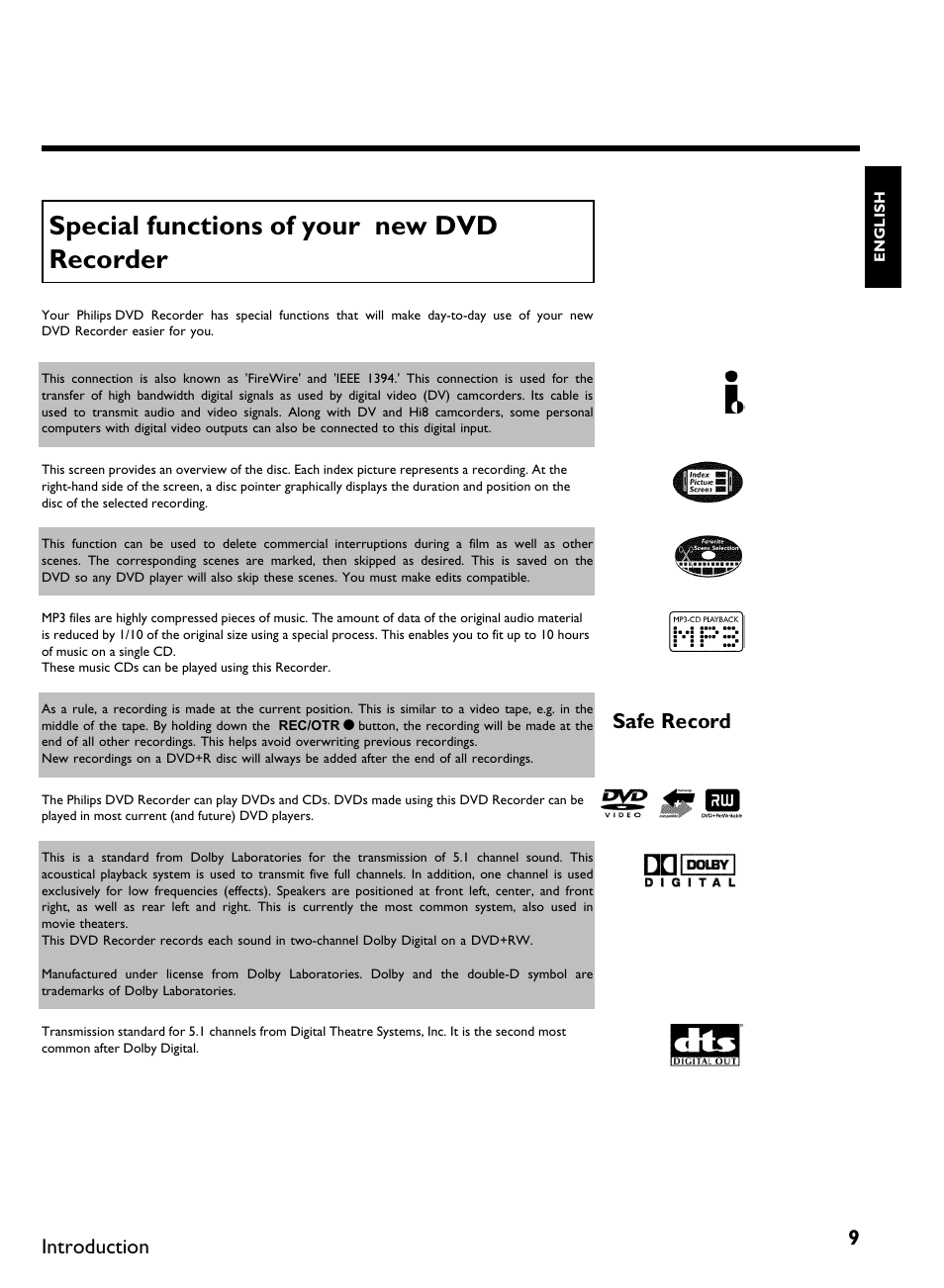 Special functions of your new dvd recorder, Introduction | Philips DVDR 80 User Manual | Page 21 / 228