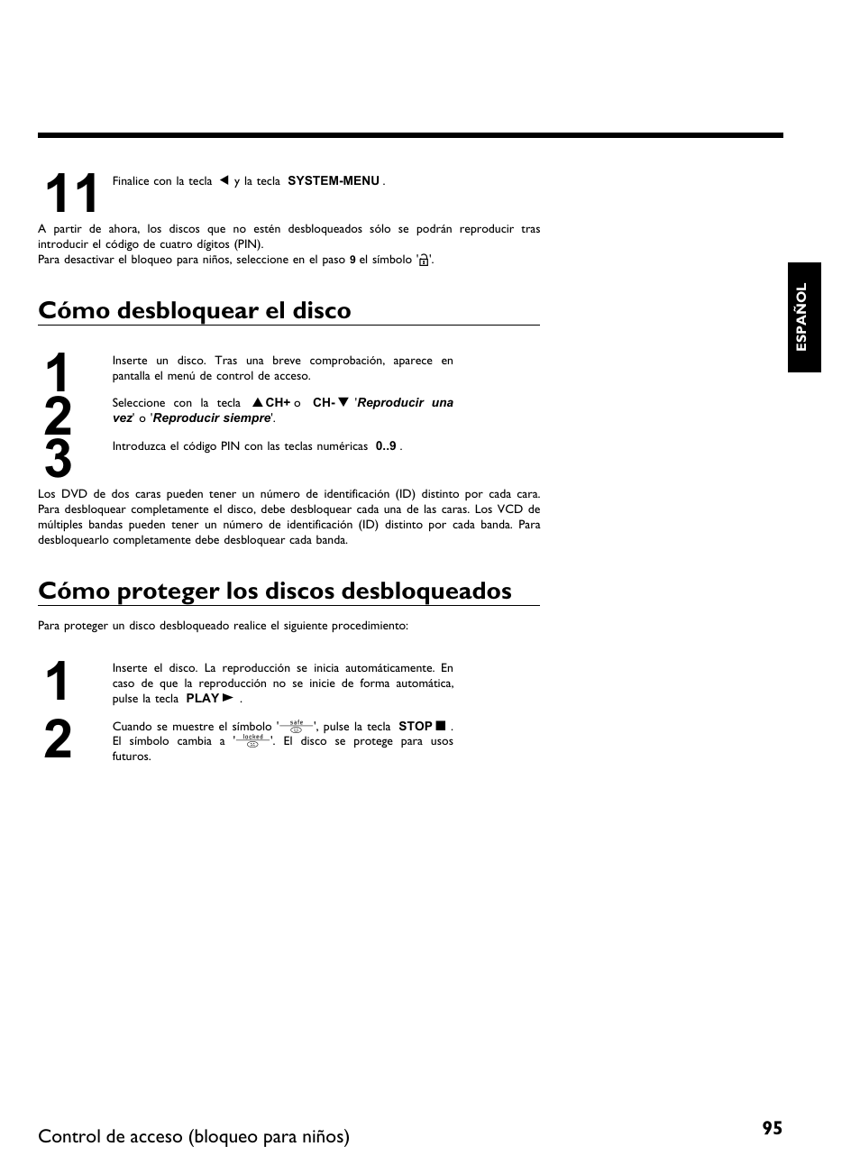 Cómo desbloquear el disco, Cómo proteger los discos desbloqueados | Philips DVDR 80 User Manual | Page 217 / 228