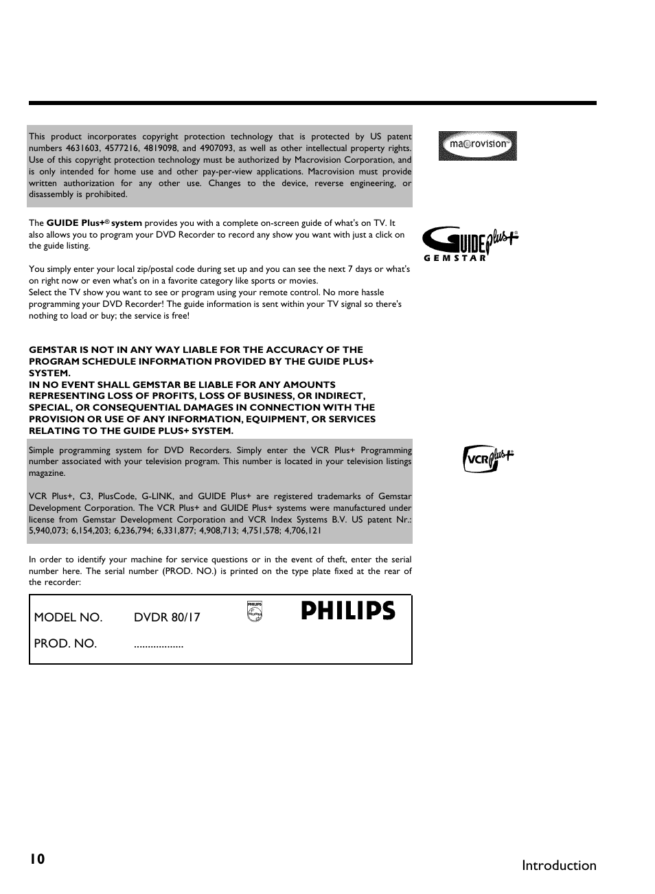 Introduction | Philips DVDR 80 User Manual | Page 22 / 228