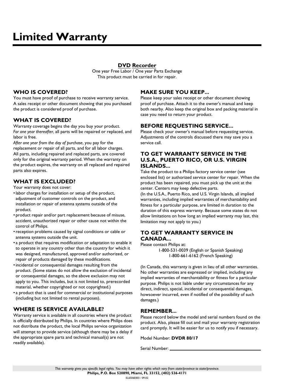 Limited warranty | Philips DVDR 80 User Manual | Page 225 / 228