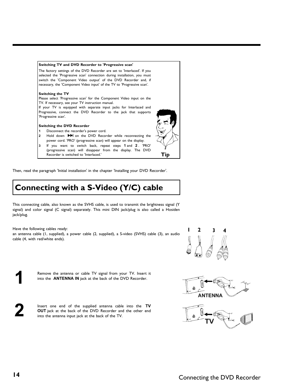 Connecting with a s video (y/c) cable, Connecting the dvd recorder | Philips DVDR 80 User Manual | Page 26 / 228