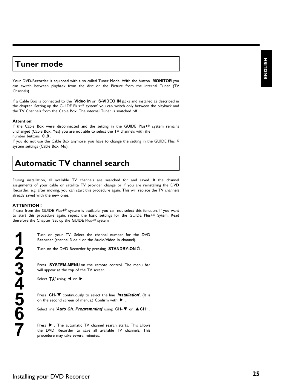 Tuner mode, Automatic tv channel search | Philips DVDR 80 User Manual | Page 37 / 228