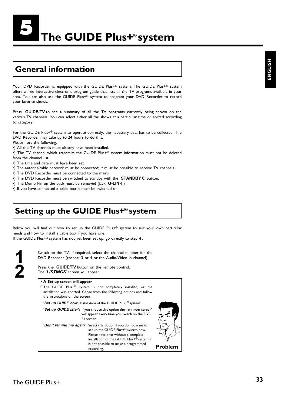 The guide plus, System, General information | Setting up the guide plus | Philips DVDR 80 User Manual | Page 45 / 228