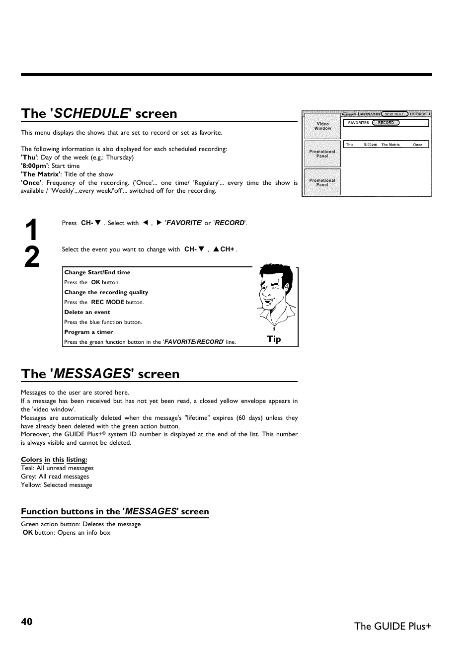 The ' schedule 'screen, The ' messages 'screen | Philips DVDR 80 User Manual | Page 52 / 228