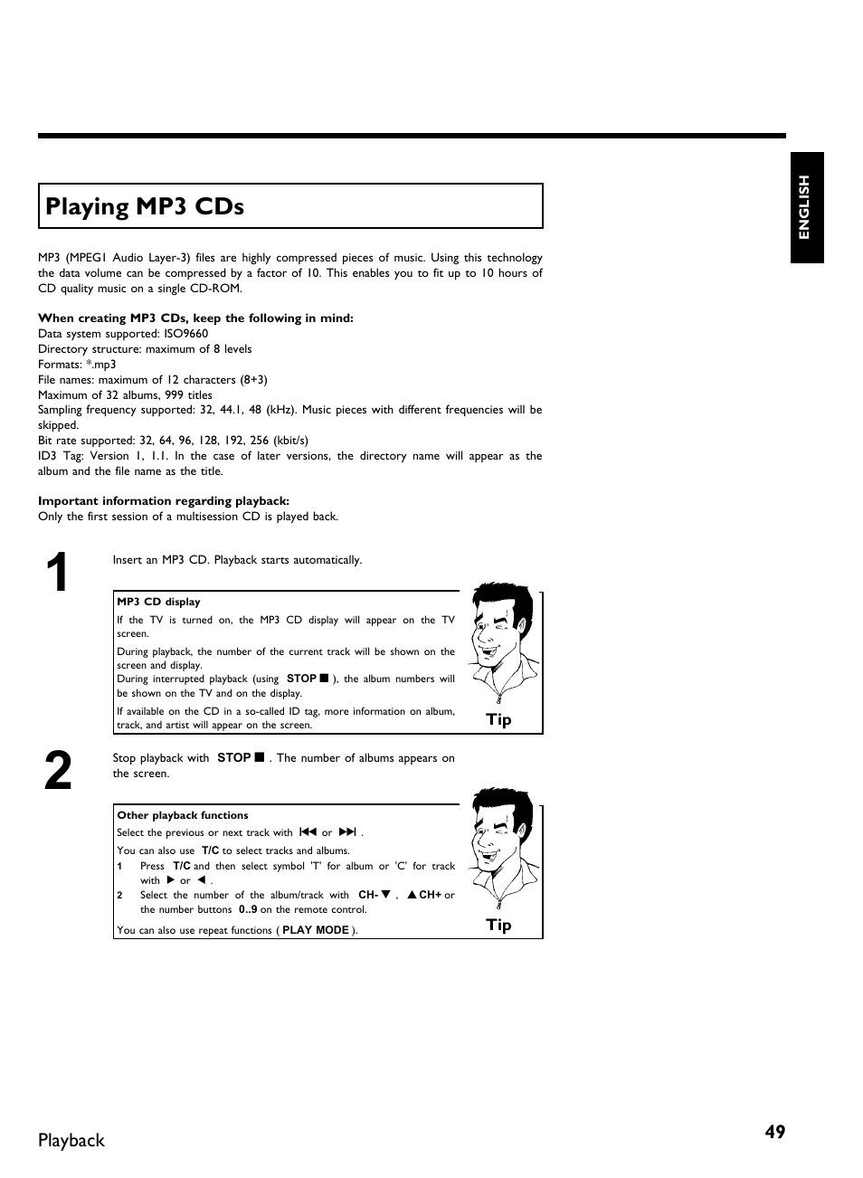 Playing mp3 cds, Playback | Philips DVDR 80 User Manual | Page 61 / 228