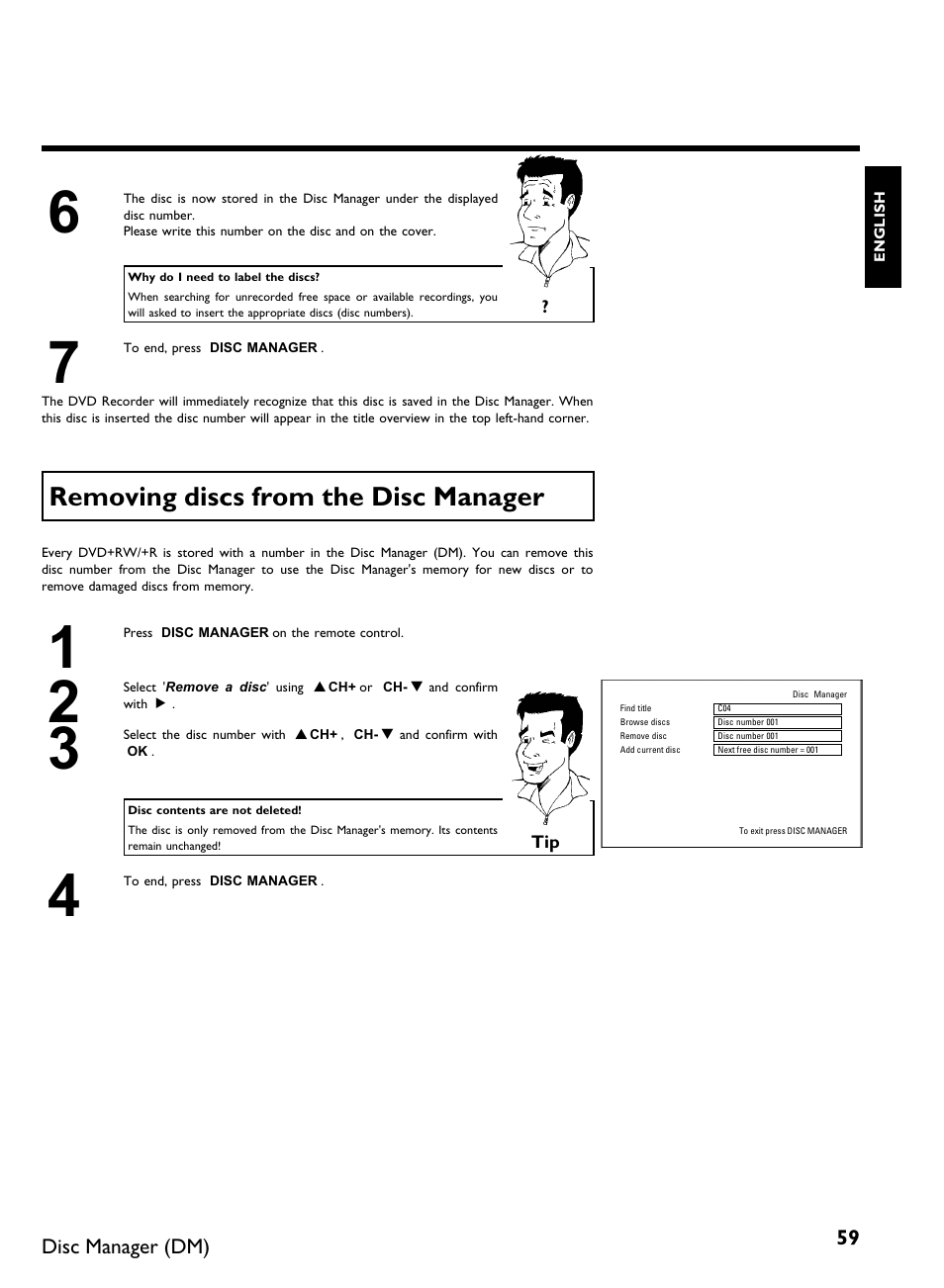 Removing discs from the disc manager | Philips DVDR 80 User Manual | Page 71 / 228