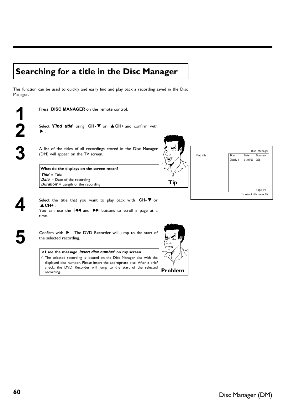 Searching for a title in the disc manager | Philips DVDR 80 User Manual | Page 72 / 228