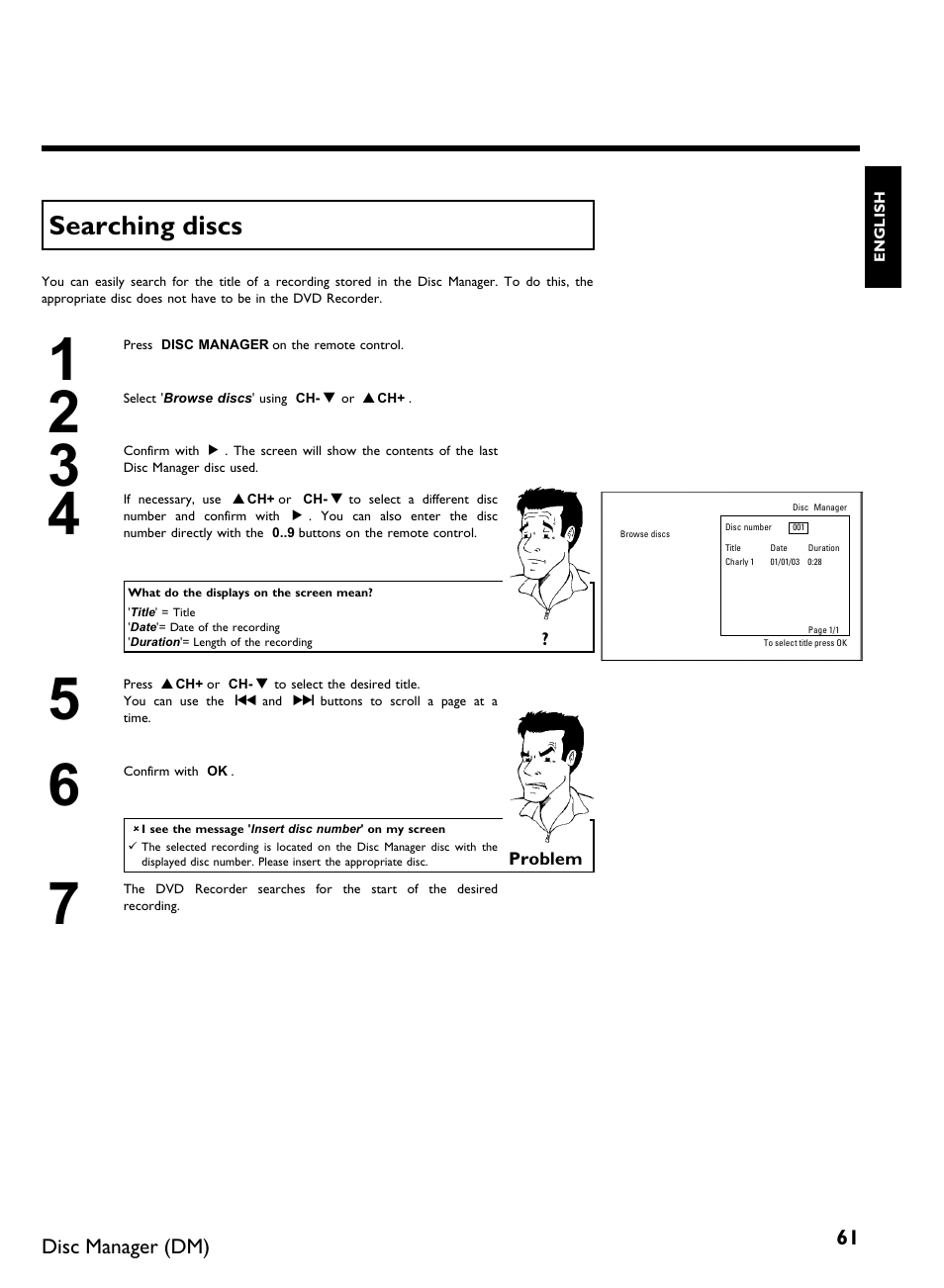 Searching discs | Philips DVDR 80 User Manual | Page 73 / 228