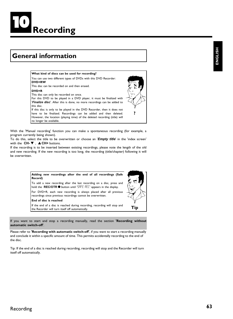 Recording, General information | Philips DVDR 80 User Manual | Page 75 / 228