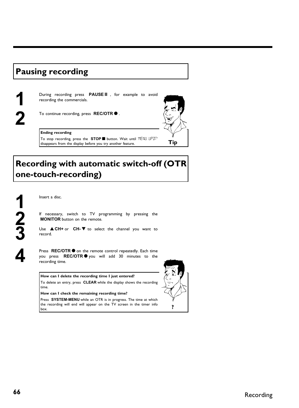 Pausing recording | Philips DVDR 80 User Manual | Page 78 / 228