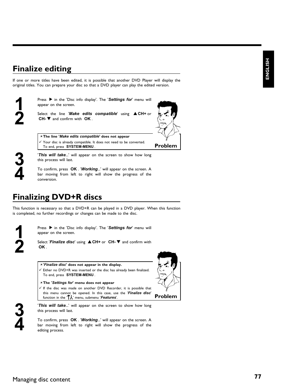 Finalize editing, Finalizing dvd+r discs | Philips DVDR 80 User Manual | Page 89 / 228