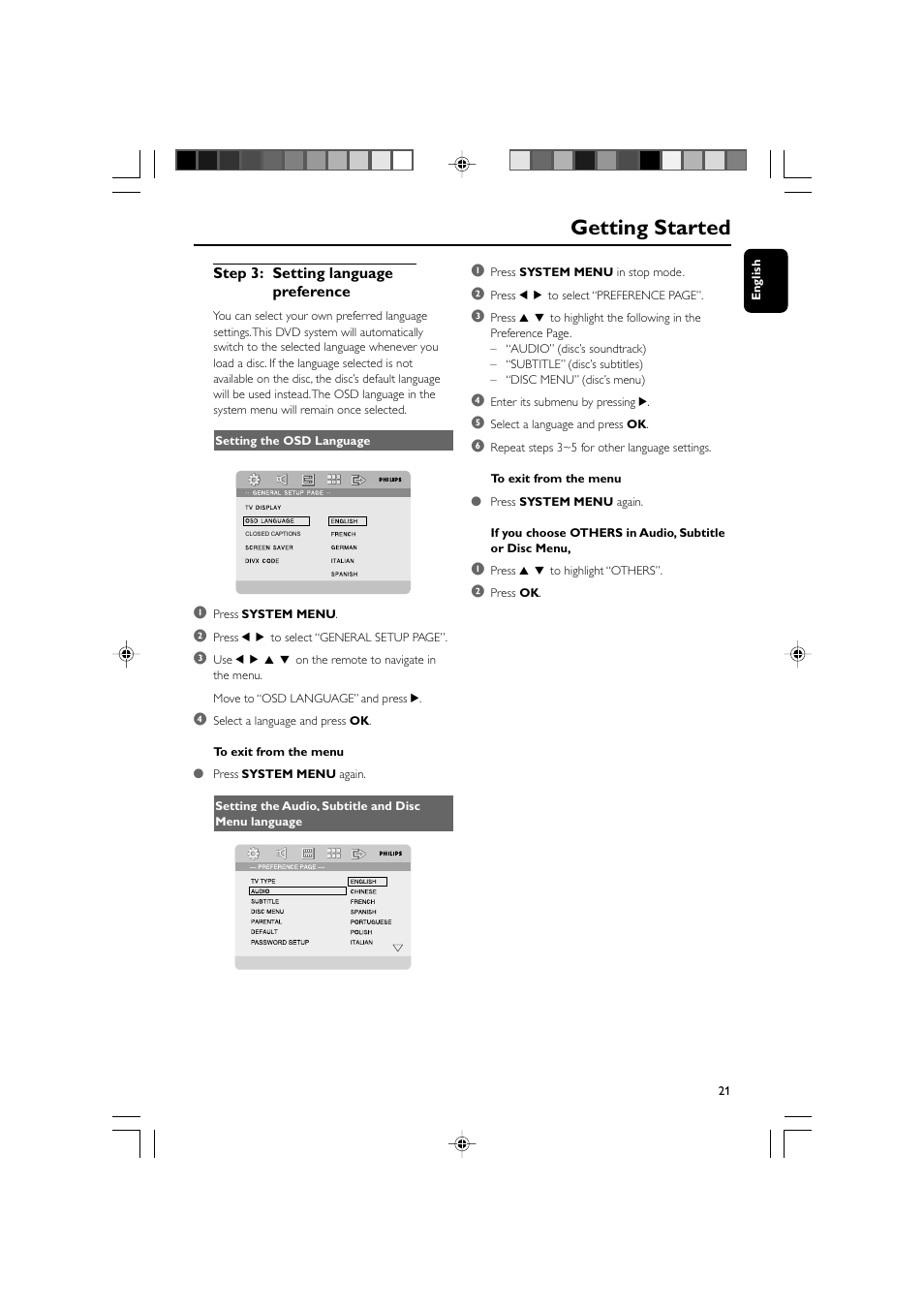 Getting started | Philips DVD Micro Theatre MCD759D User Manual | Page 21 / 47