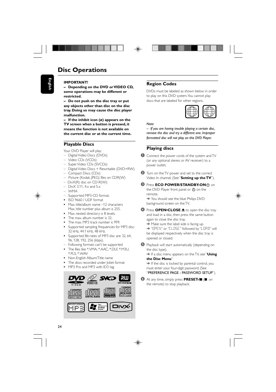 Disc operations | Philips DVD Micro Theatre MCD759D User Manual | Page 24 / 47