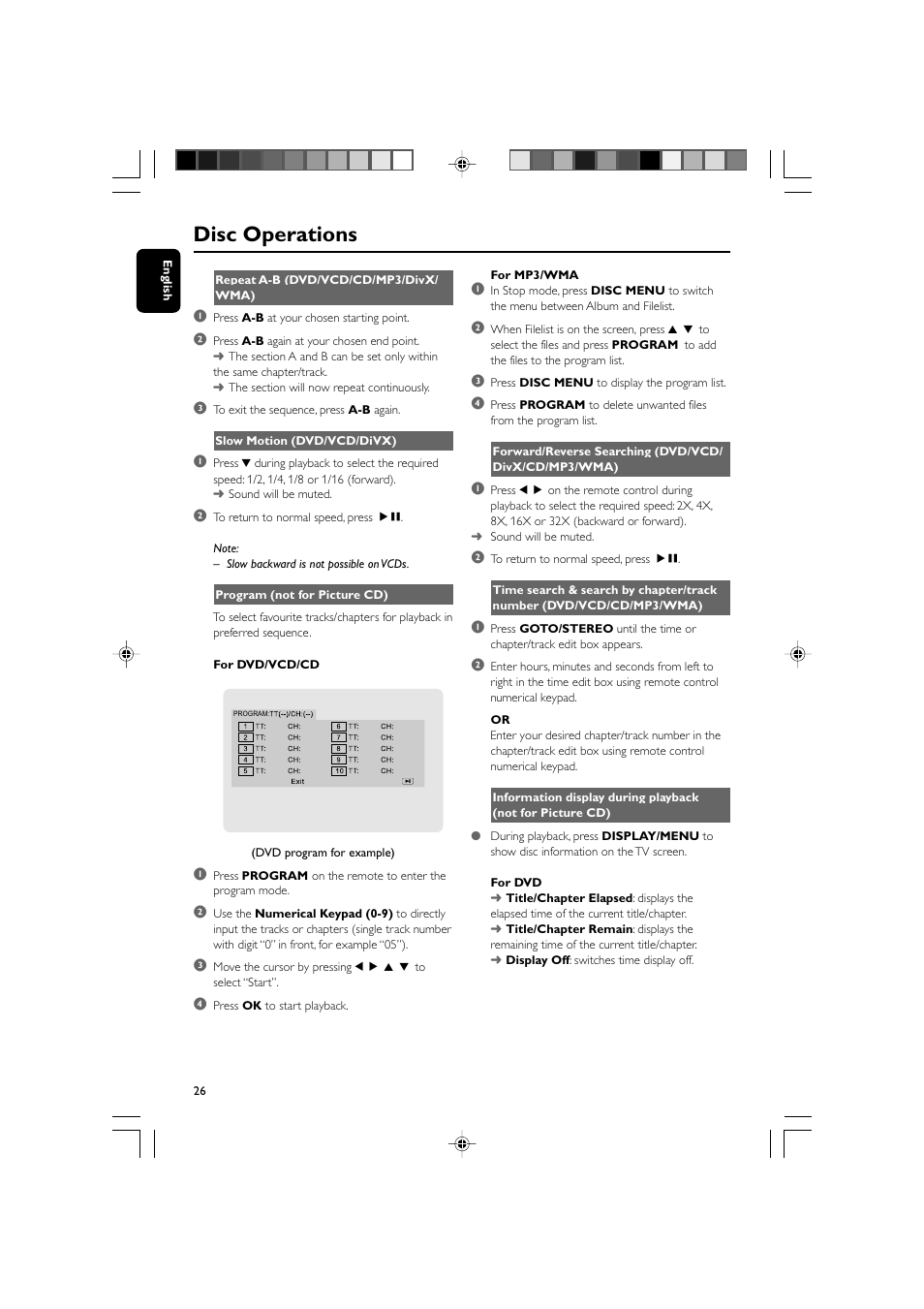 Disc operations | Philips DVD Micro Theatre MCD759D User Manual | Page 26 / 47