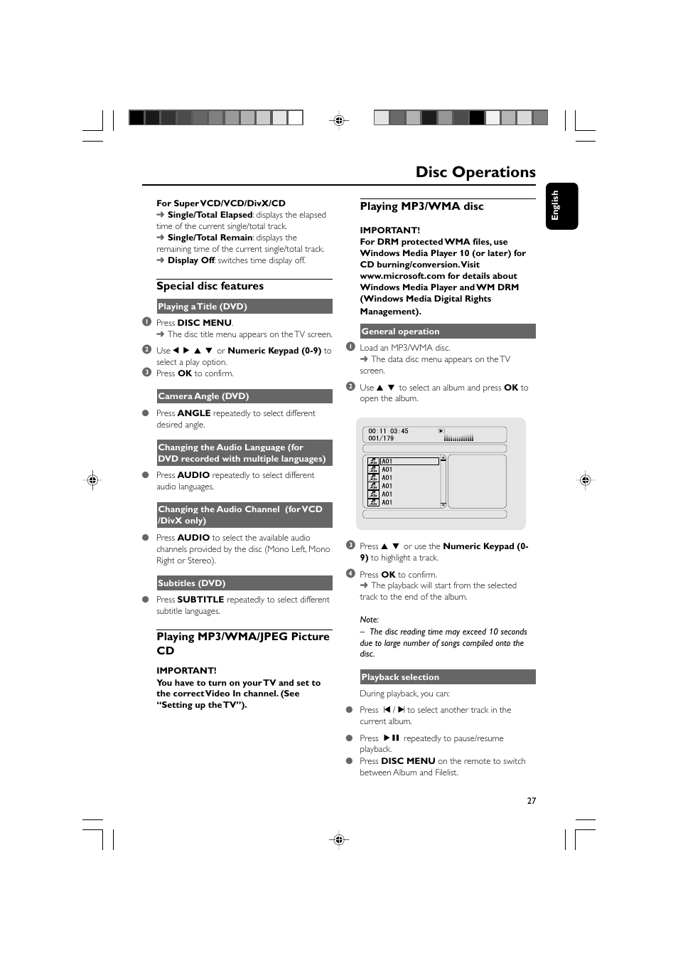 Disc operations | Philips DVD Micro Theatre MCD759D User Manual | Page 27 / 47