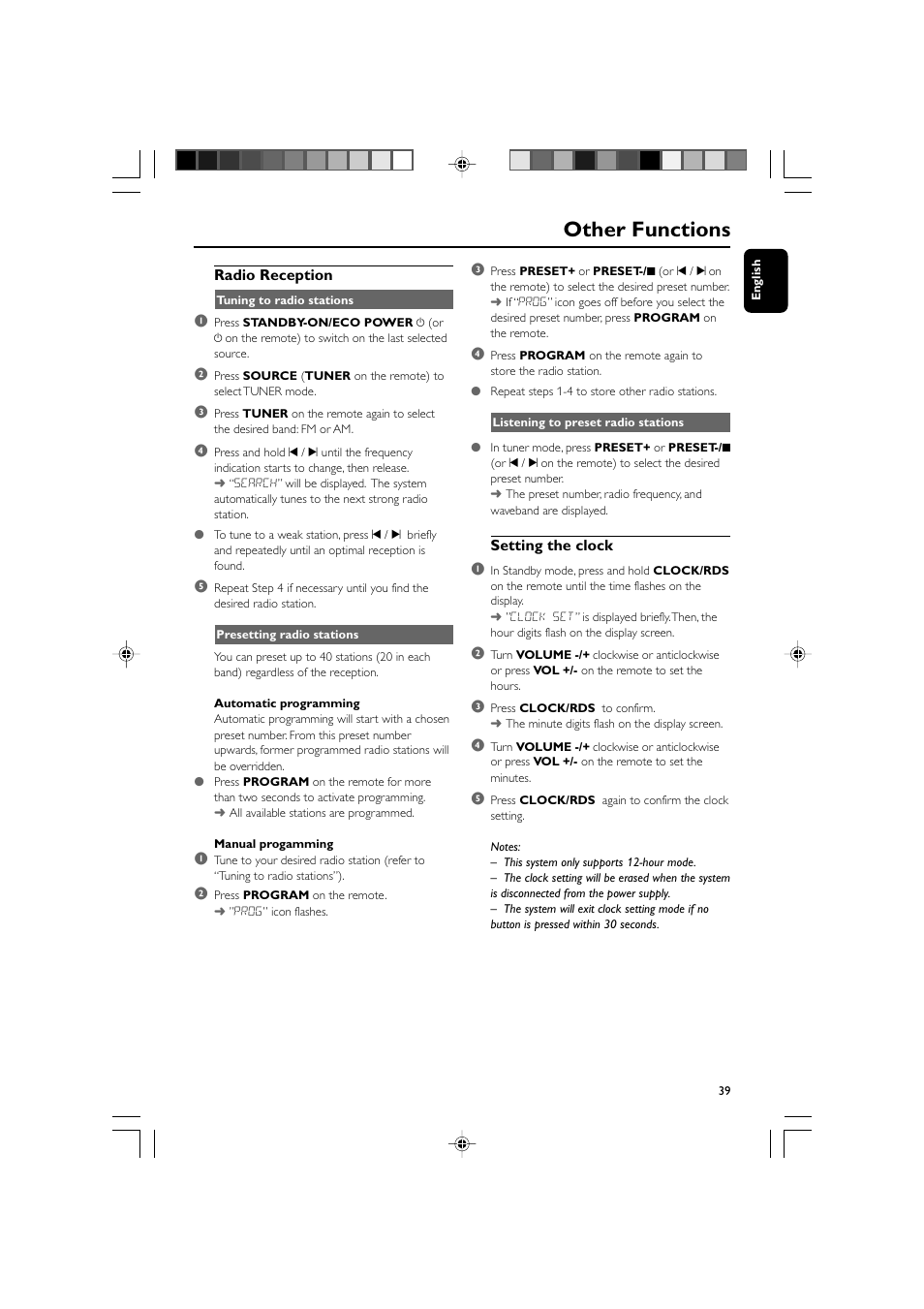 Other functions | Philips DVD Micro Theatre MCD759D User Manual | Page 39 / 47