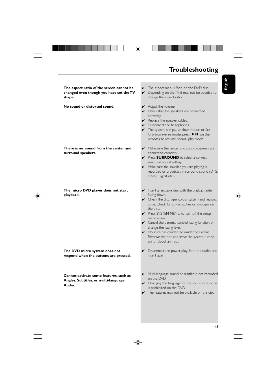 Troubleshooting | Philips DVD Micro Theatre MCD759D User Manual | Page 43 / 47