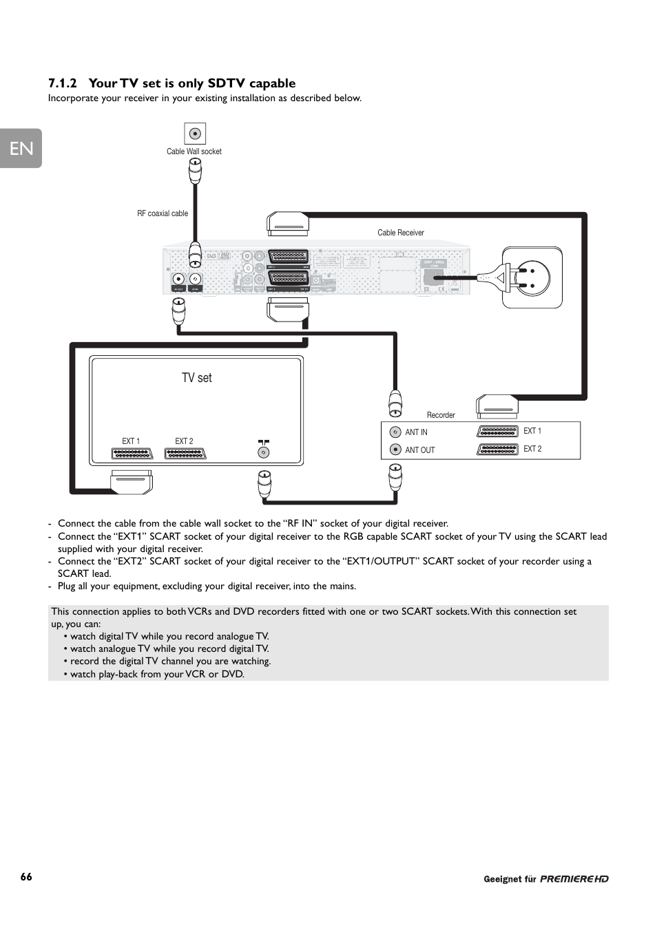 2 your tv set is only sdtv capable, Tv set | Philips DCR 9001/22 User Manual | Page 18 / 65