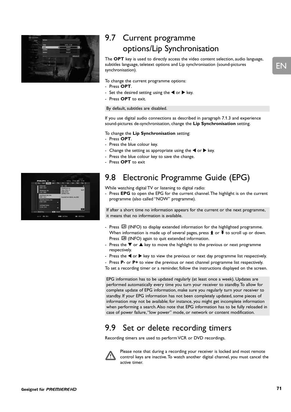 7 current programme options/lip synchronisation, 8 electronic programme guide (epg), 9 set or delete recording timers | Philips DCR 9001/22 User Manual | Page 23 / 65