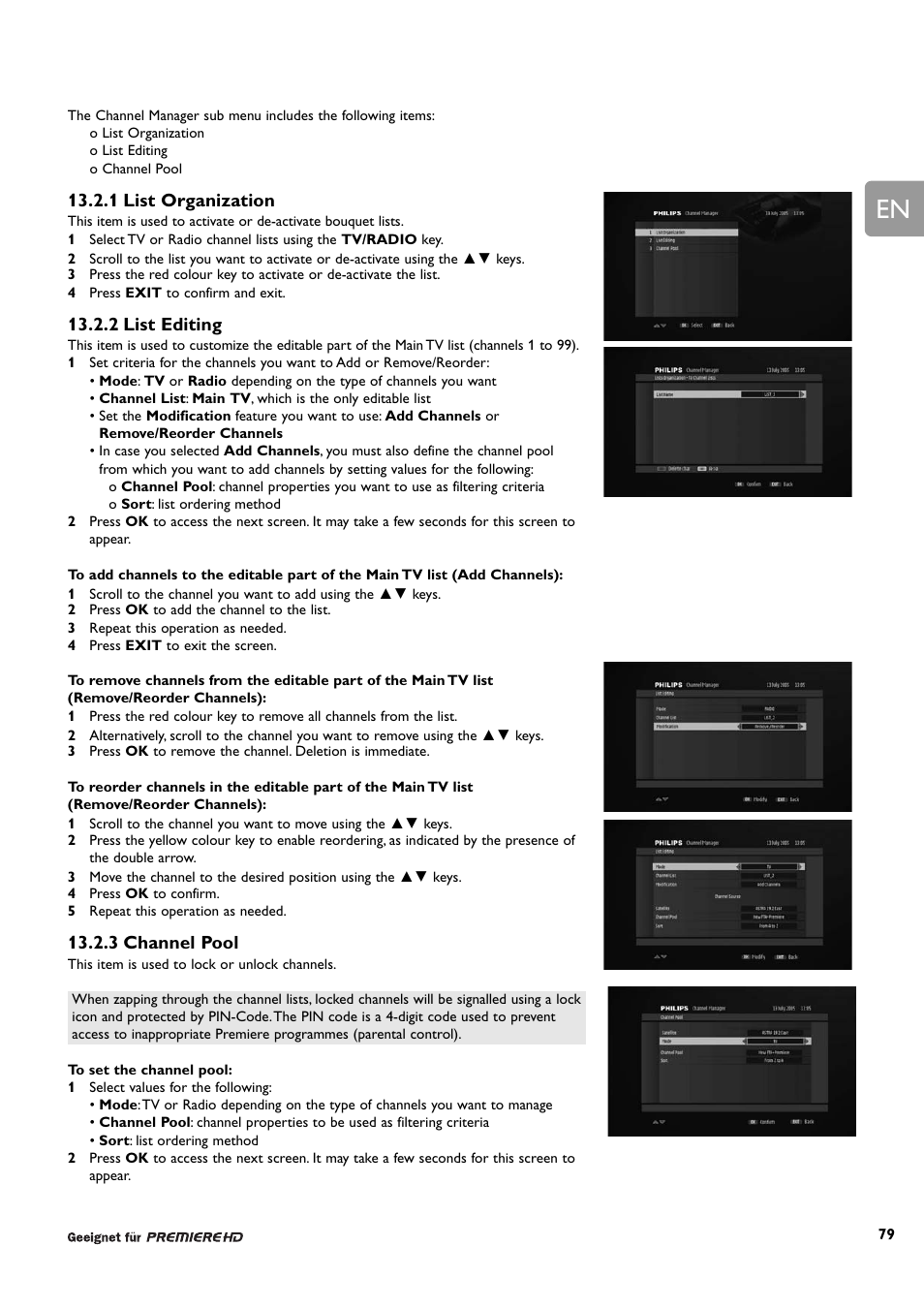 1 list organization, 2 list editing, 3 channel pool | Philips DCR 9001/22 User Manual | Page 31 / 65