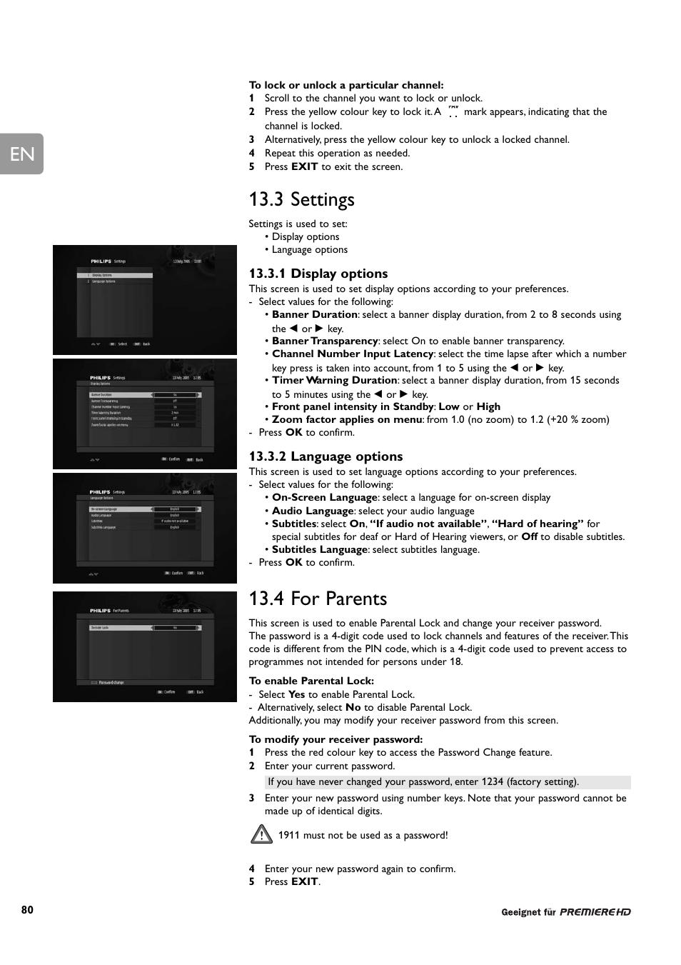 3 settings, 4 for parents | Philips DCR 9001/22 User Manual | Page 33 / 65