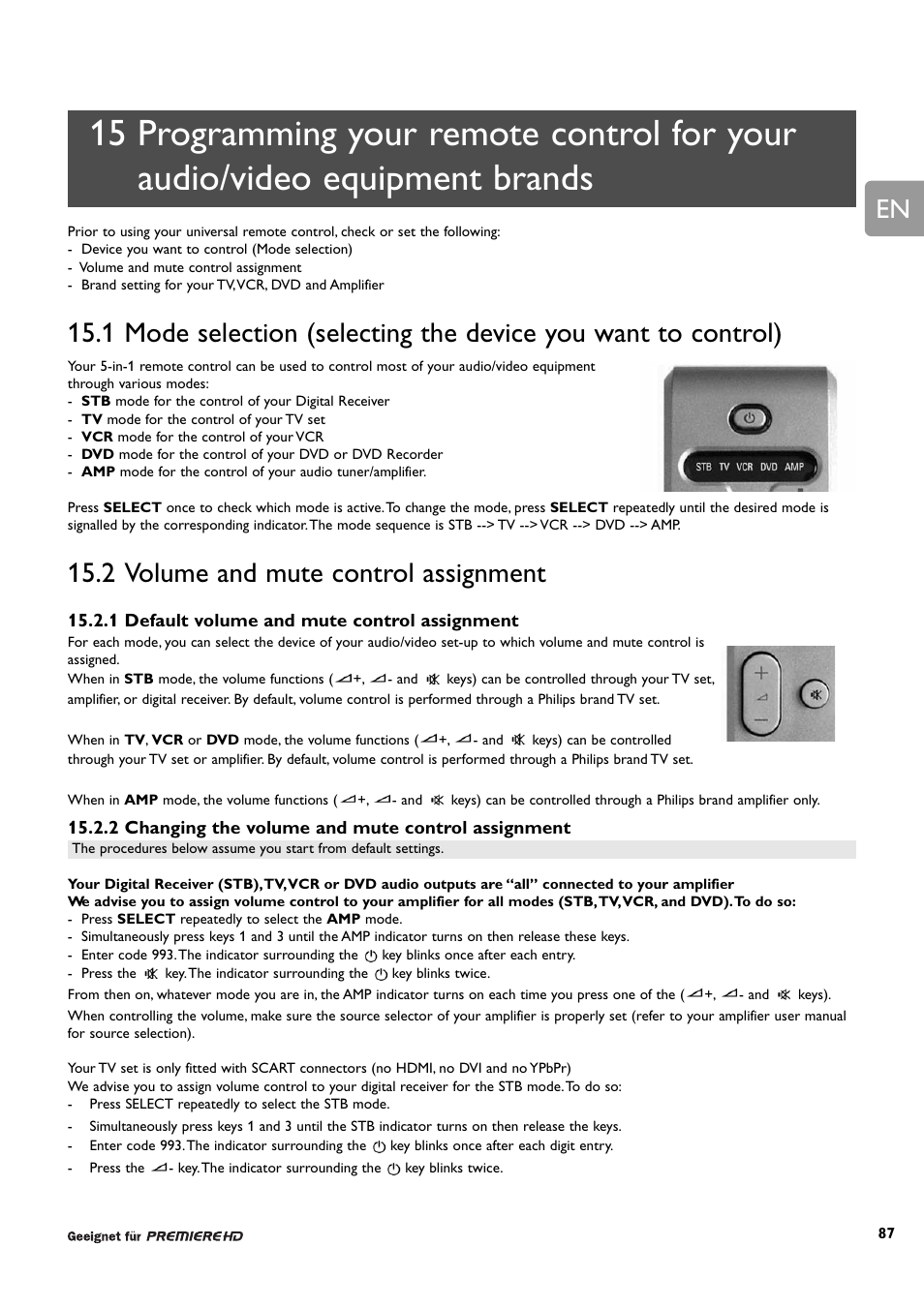 2 volume and mute control assignment | Philips DCR 9001/22 User Manual | Page 40 / 65