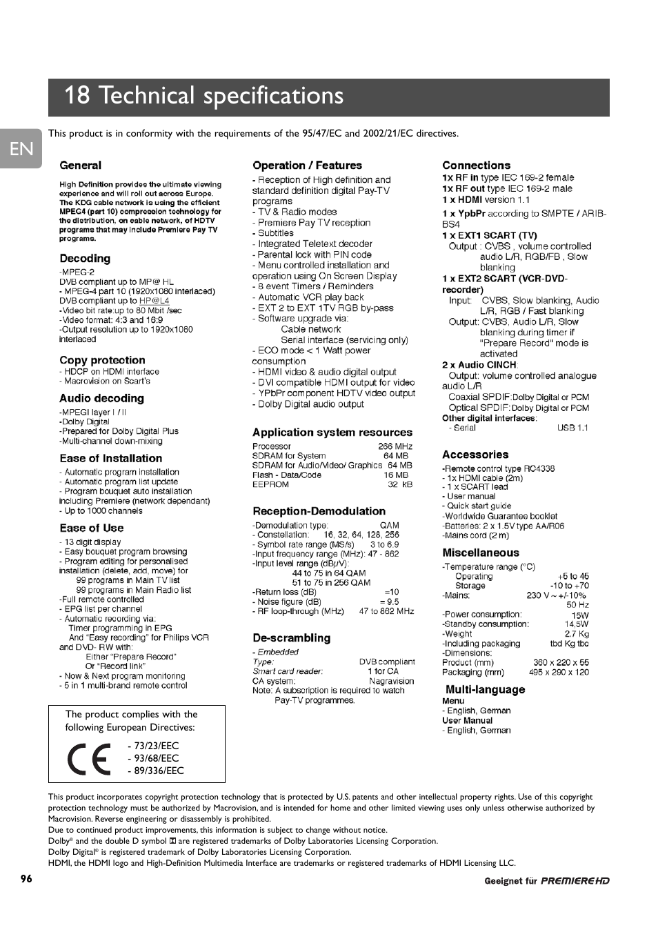 18 technical specifications | Philips DCR 9001/22 User Manual | Page 49 / 65