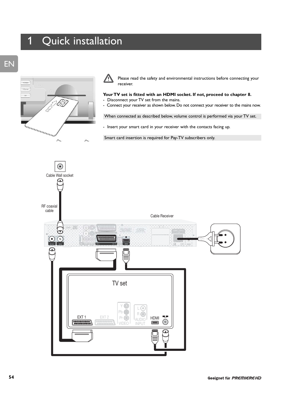 1 quick installation, Tv set | Philips DCR 9001/22 User Manual | Page 6 / 65