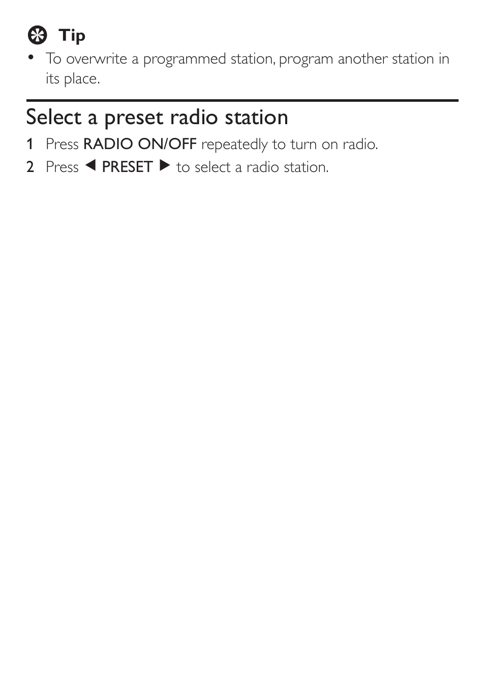 Select a preset radio station | Philips AJ4200/79 User Manual | Page 13 / 24