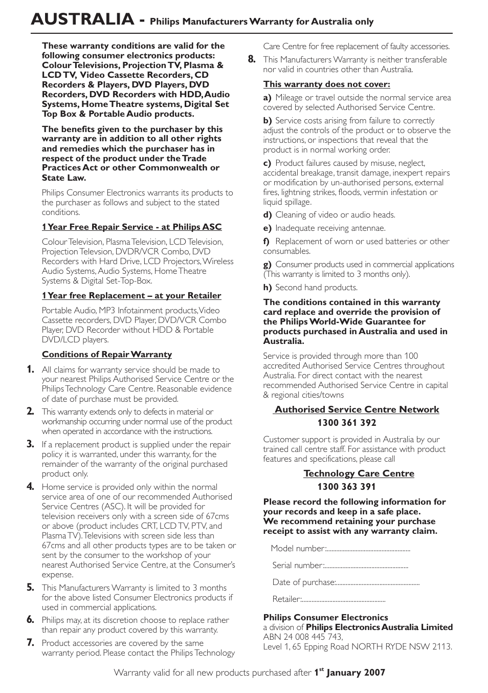 Australia | Philips AJ4200/79 User Manual | Page 22 / 24