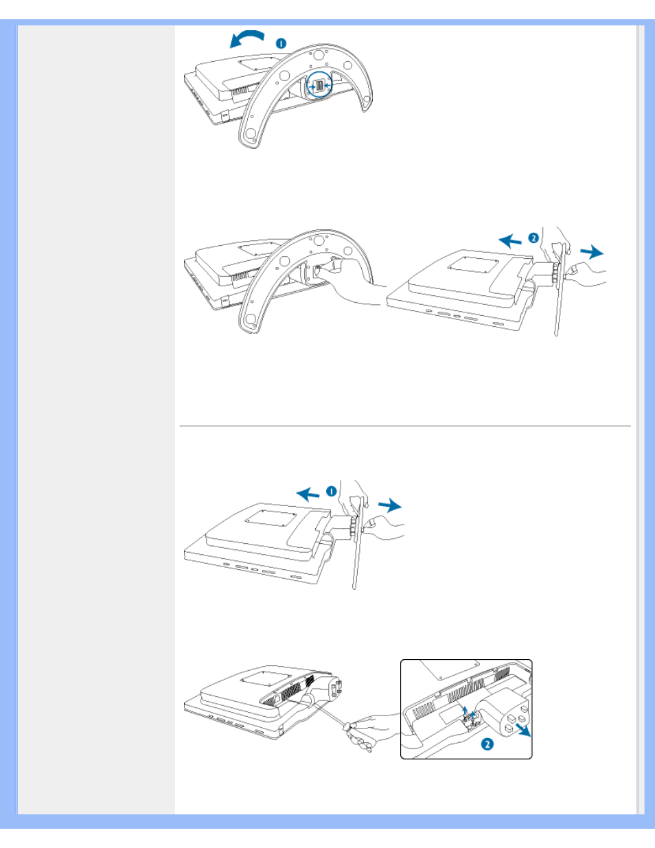 Verwijderen van de voet voor, Vesa- standaardmontagetoepassingen | Philips 170C5 User Manual | Page 63 / 89