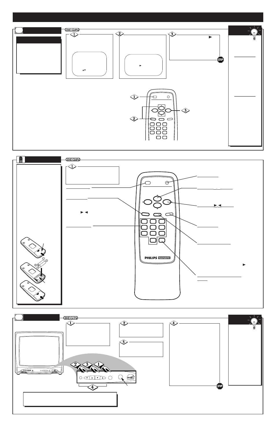 Ow to, P and, Power channel menu volume earphone | Philips Magnavox PR 1309B User Manual | Page 4 / 8