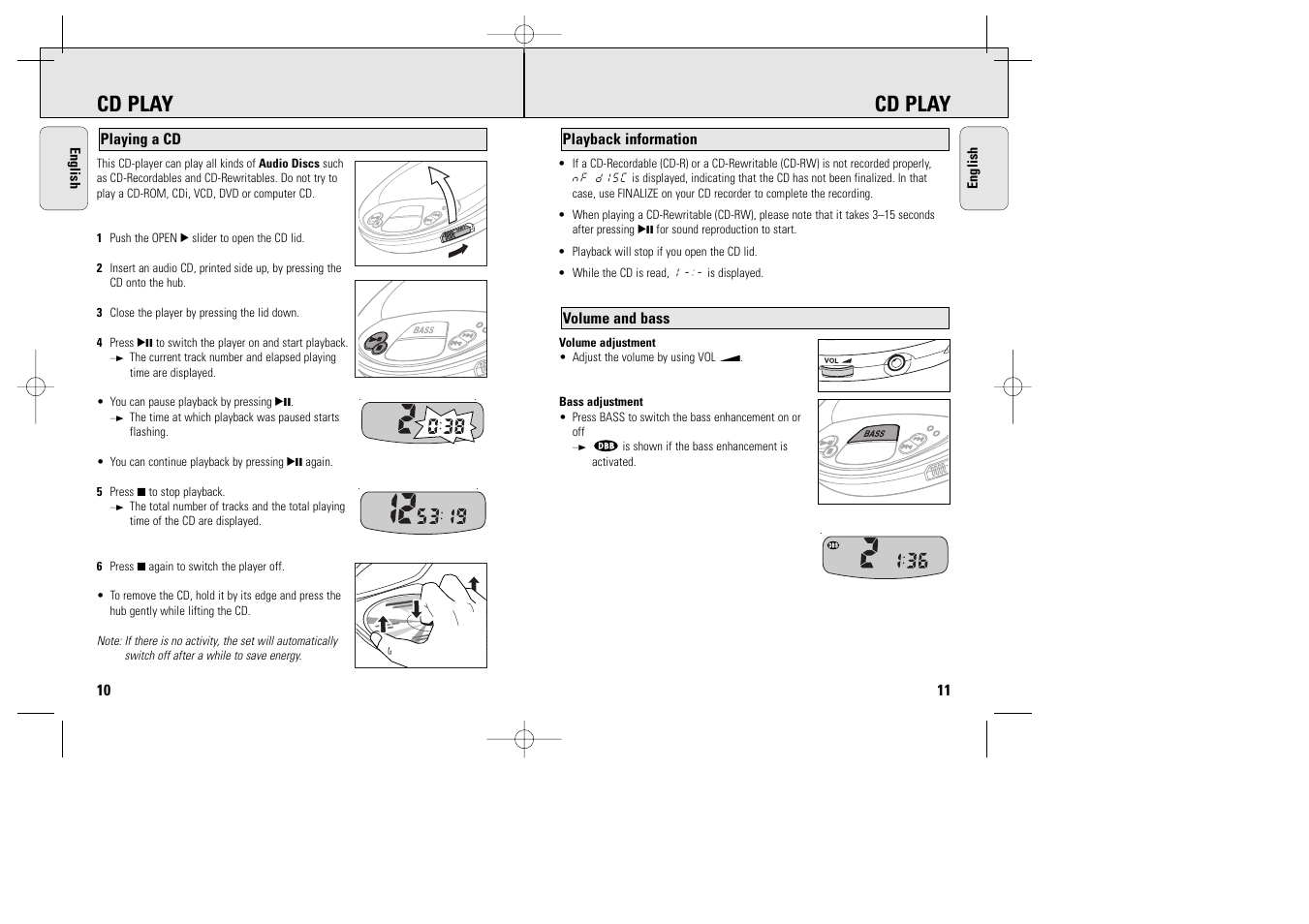 Cd play, Program mode, 0mode | Philips AX1000 User Manual | Page 10 / 17