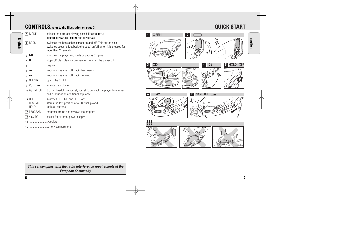 Controls, Quick start | Philips AX1000 User Manual | Page 5 / 17