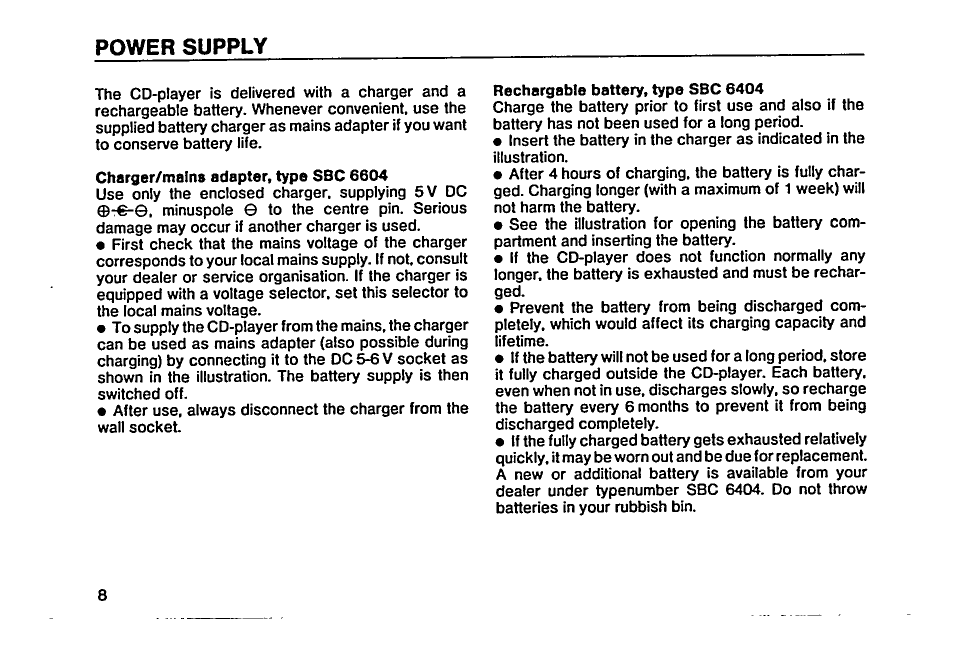 Power supply | Philips AZ 6804 User Manual | Page 8 / 20