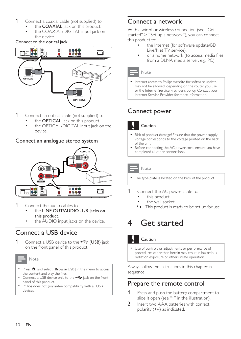 4 get started | Philips BDP7500S2 User Manual | Page 10 / 50