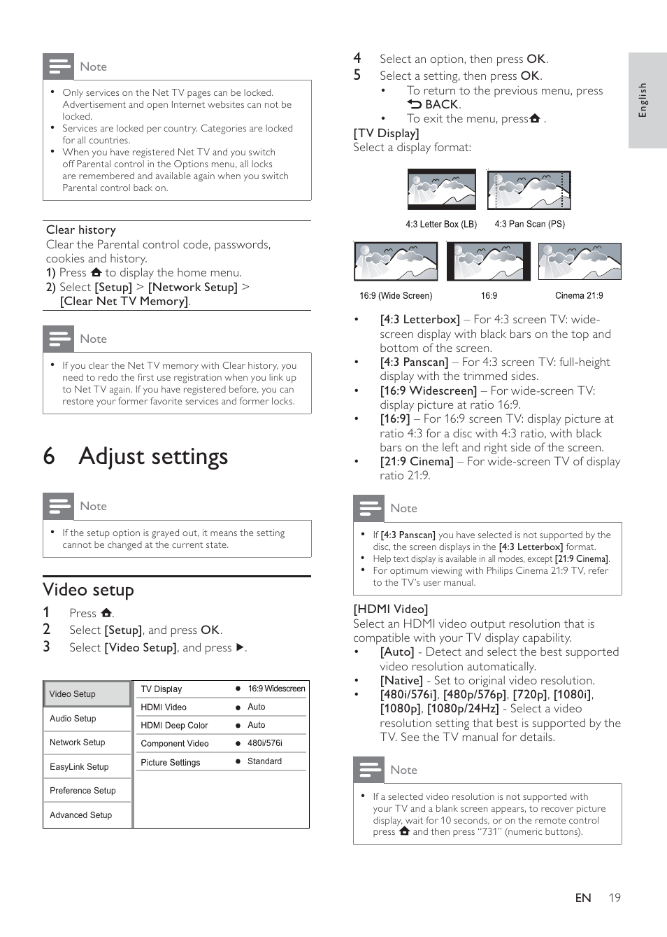 6 adjust settings | Philips BDP7500S2 User Manual | Page 19 / 50