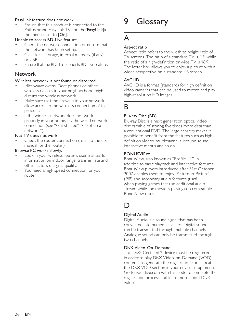 9 glossary | Philips BDP7500S2 User Manual | Page 26 / 50