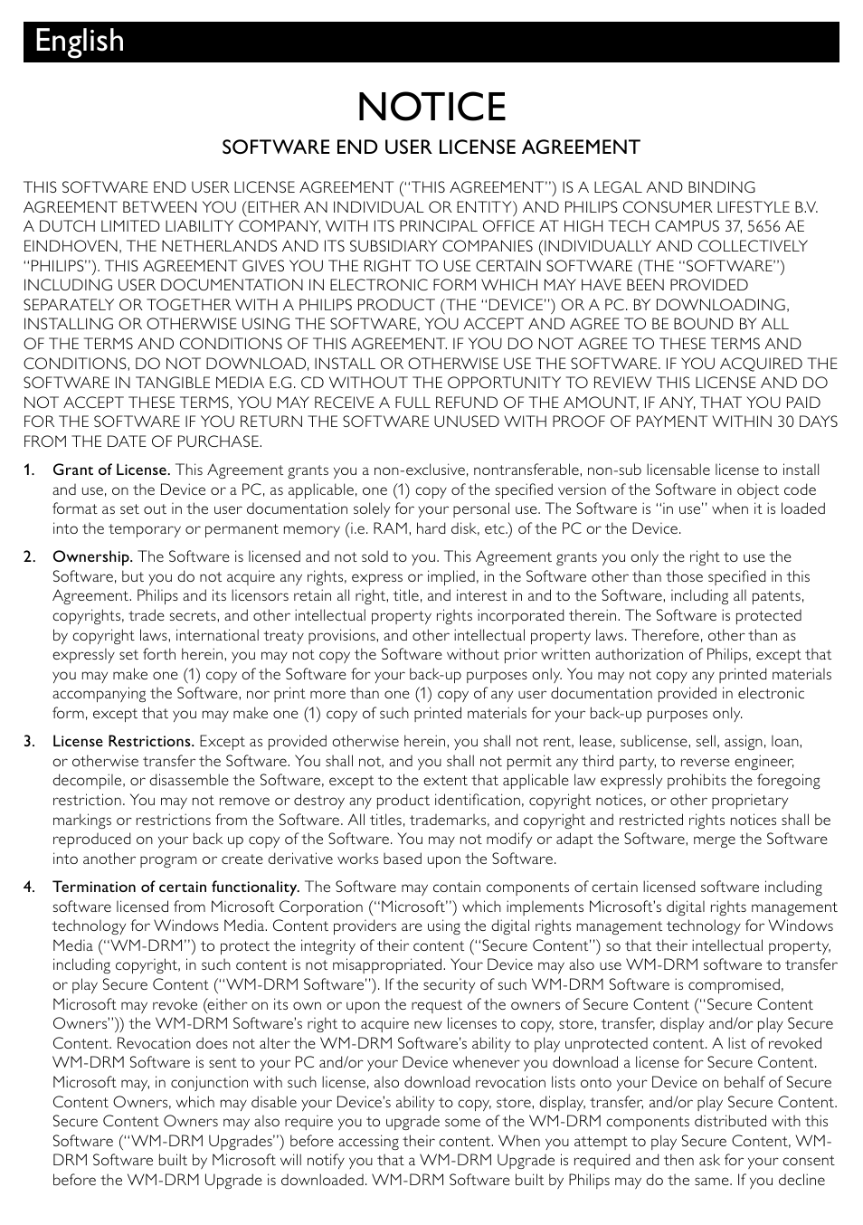 Notice, English | Philips BDP7500S2 User Manual | Page 28 / 50