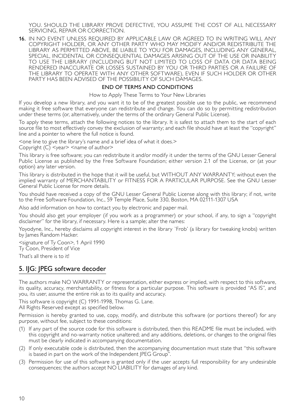 Ijg: jpeg software decoder | Philips BDP7500S2 User Manual | Page 40 / 50