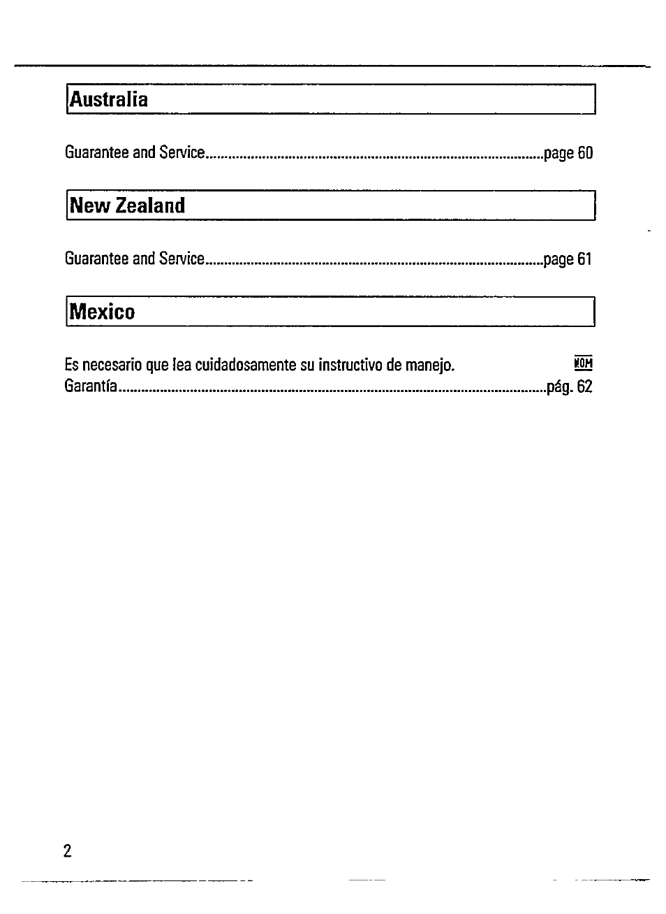 Australia, New zealand, Mexico | Philips AZ 7465 User Manual | Page 2 / 22