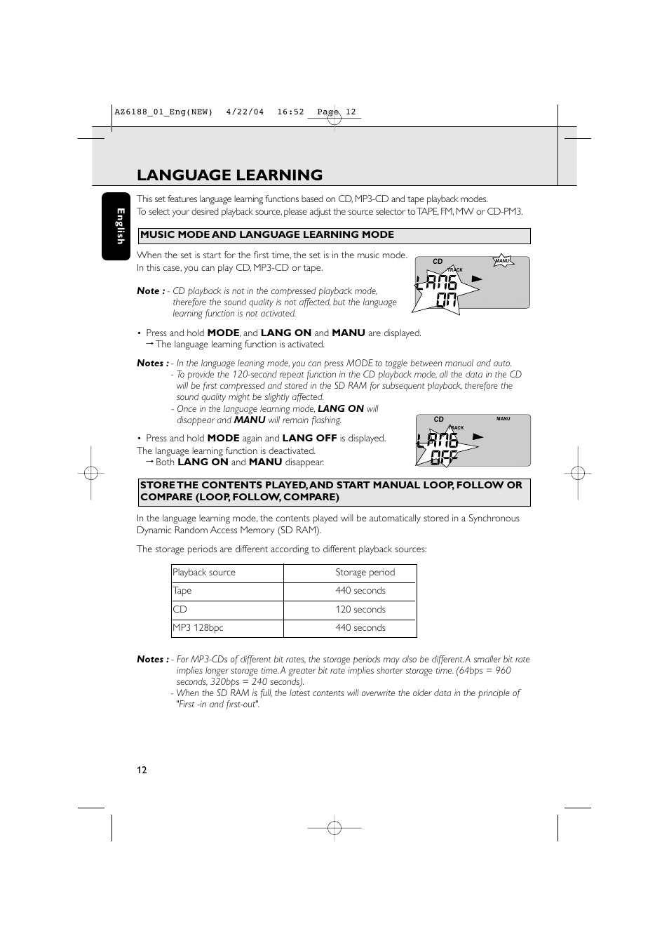 Language learning | Philips AZ 6188 User Manual | Page 12 / 21