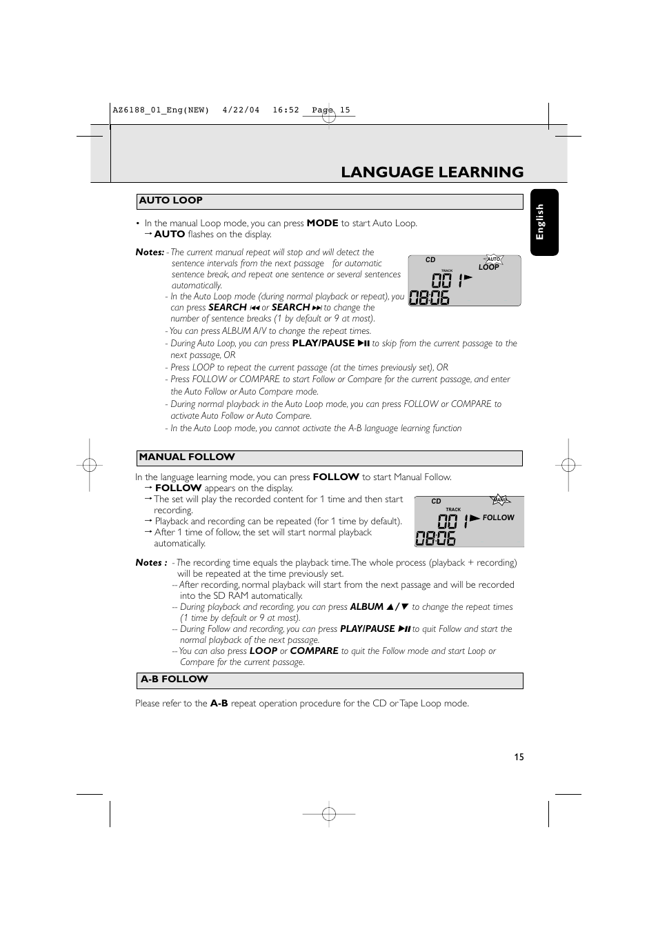 Language learning | Philips AZ 6188 User Manual | Page 15 / 21