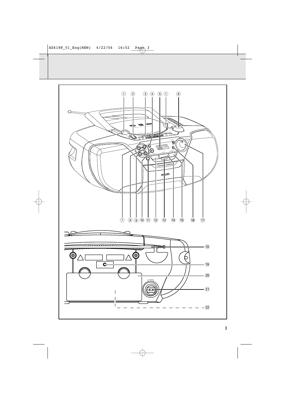 Mp3-c d pla ybac k, Tape off mw fm cd•mp3, Mp3 c d tap e | Philips AZ 6188 User Manual | Page 3 / 21