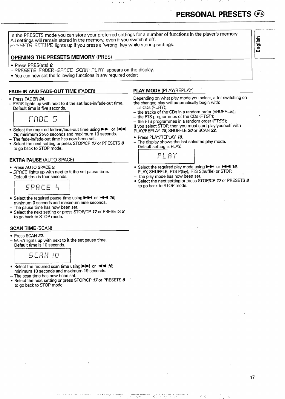 Personal presets | Philips CDC 936 User Manual | Page 17 / 26