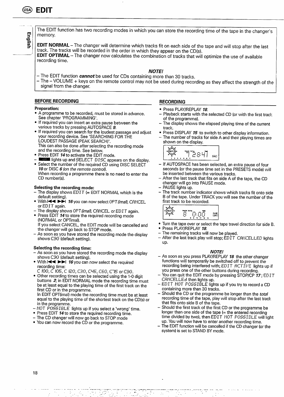 Edit, Before recording | Philips CDC 936 User Manual | Page 18 / 26