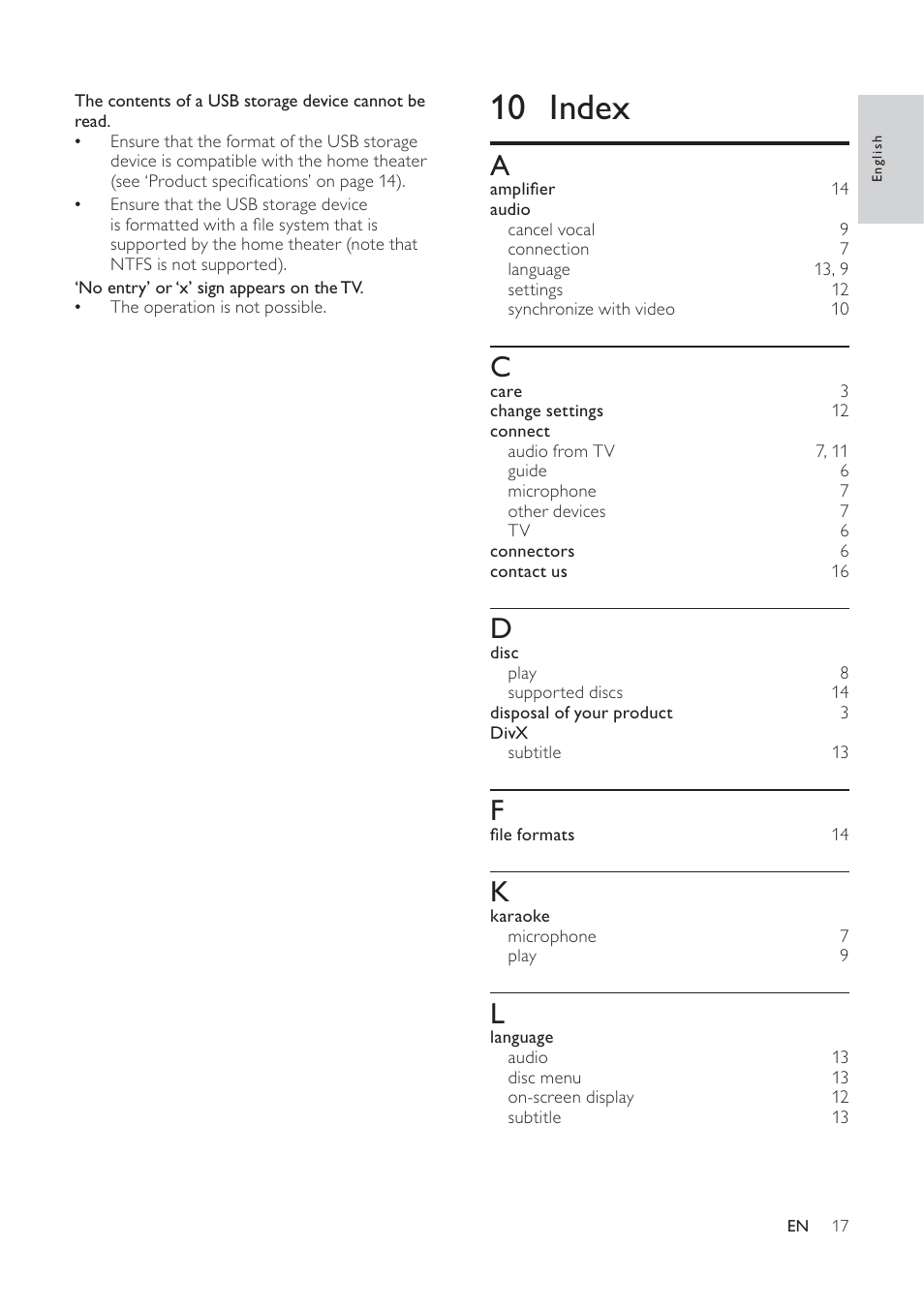 10 index | Philips HTS3540/51 User Manual | Page 19 / 20