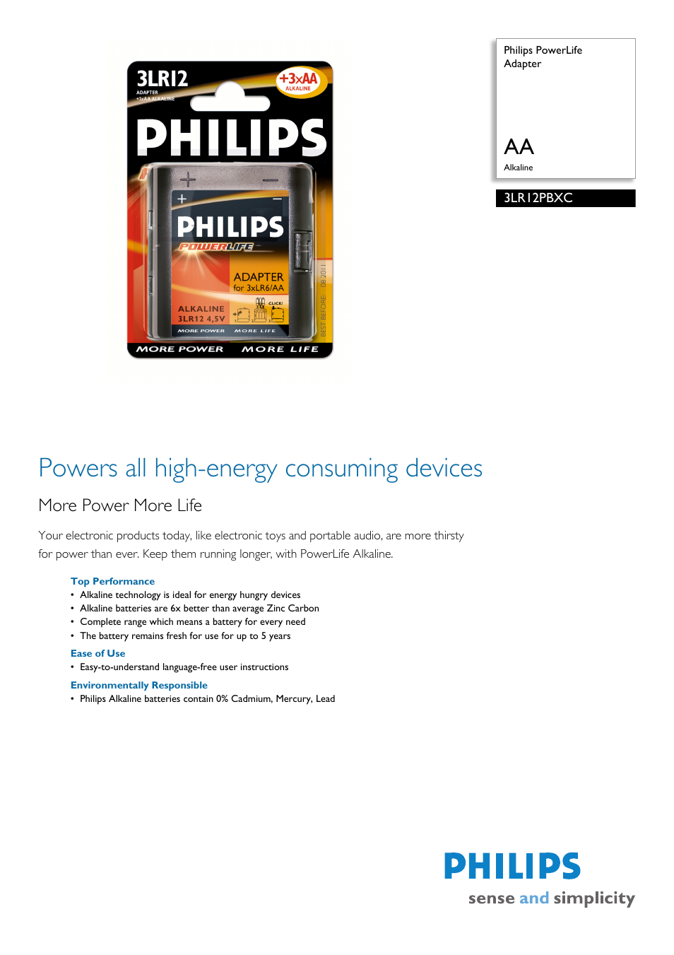 Philips 3LR12PBXC/10 User Manual | 2 pages