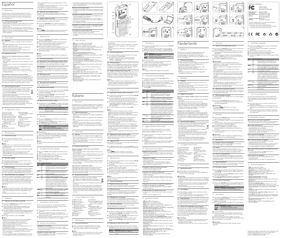 Español, Italiano, Nederlands | Philips LFH0602/00 User Manual | Page 2 / 2